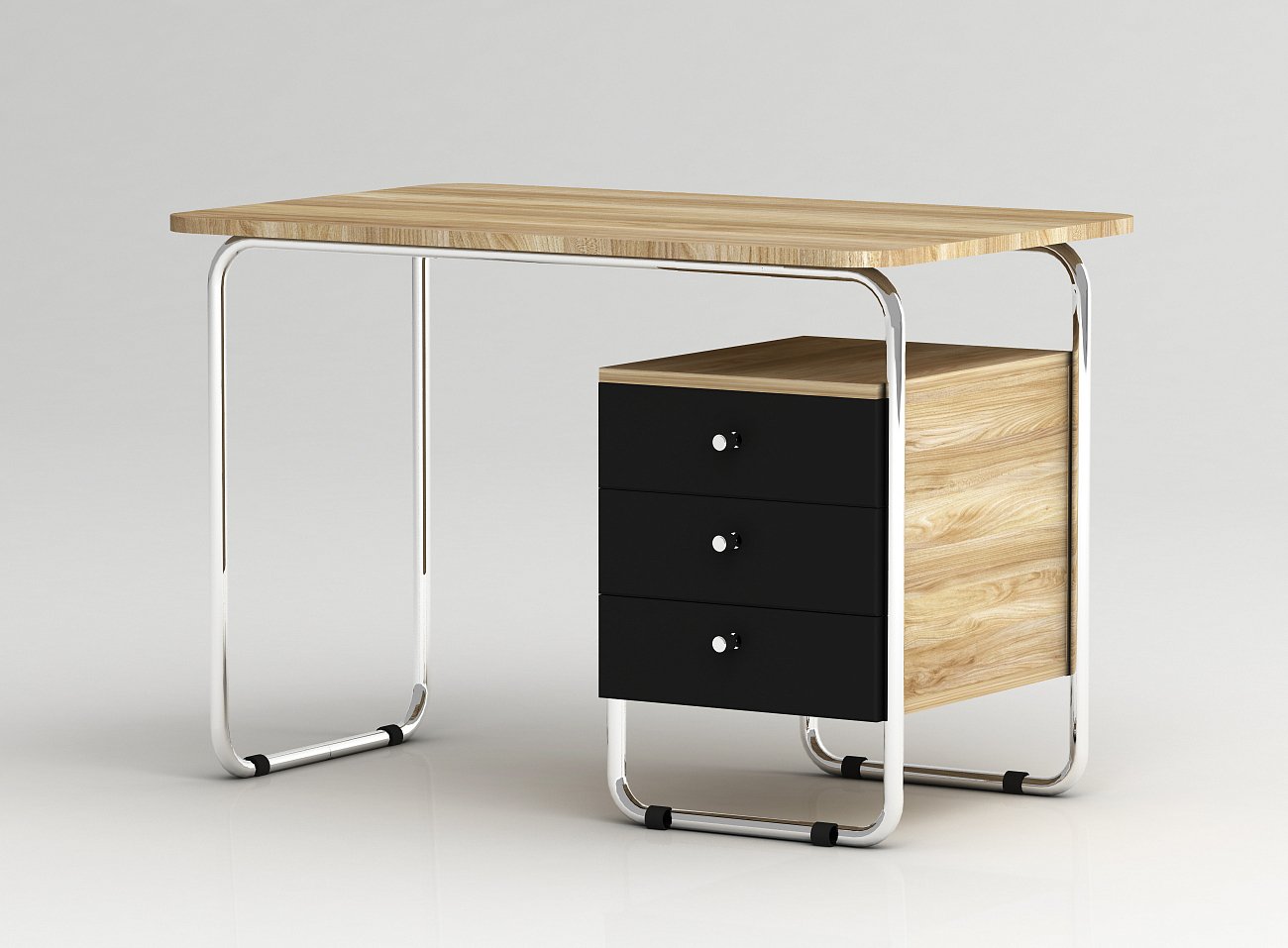 Стол рабочий письменный на металлических ножках с красной тумбой Bauhaus WOODI  00-3966079 Беленый дуб;бежевый;красный  - Вид №3