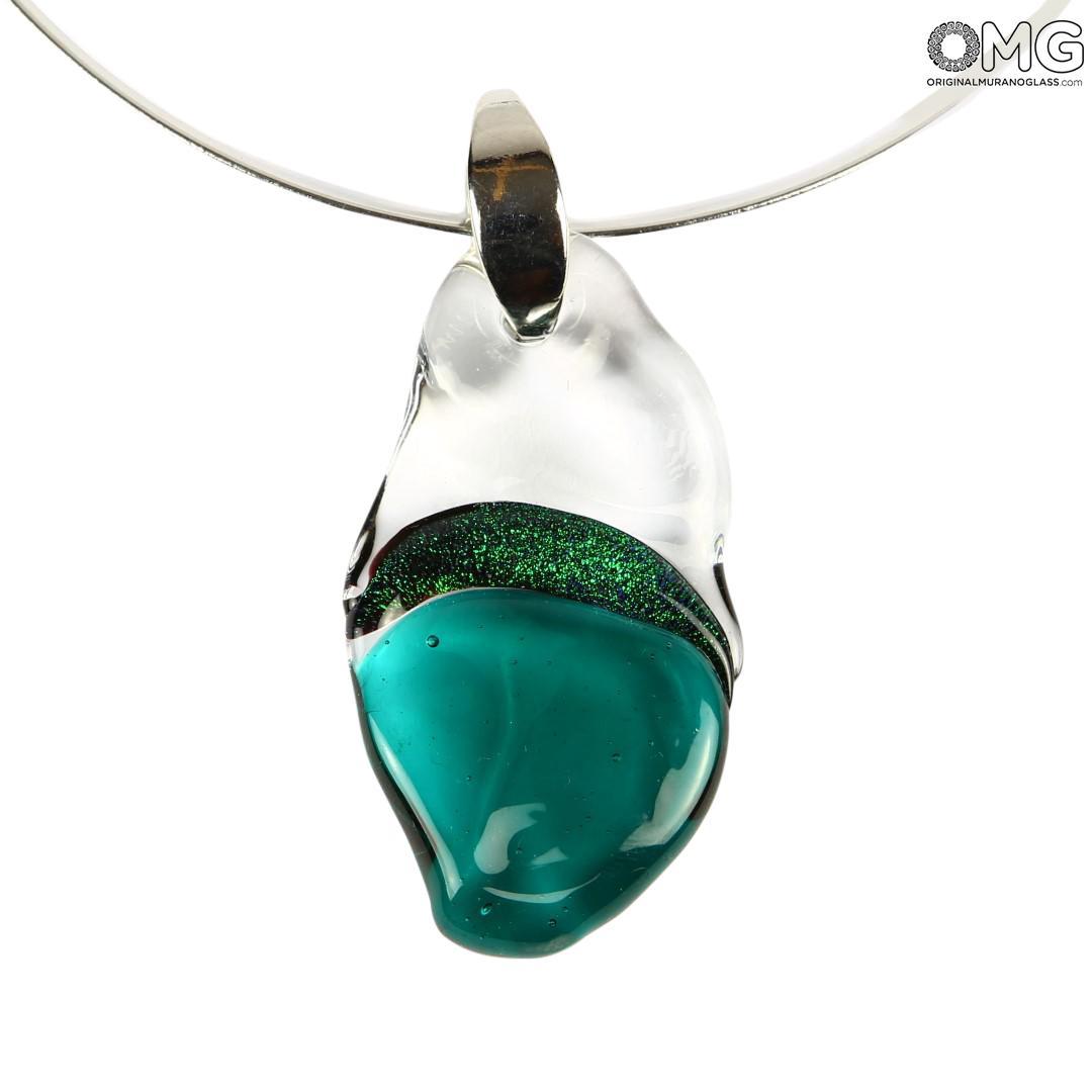 2647 ORIGINALMURANOGLASS Циановая подвеска - плавленное стекло - Original Murano Glass OMG 28 см  - Вид №1