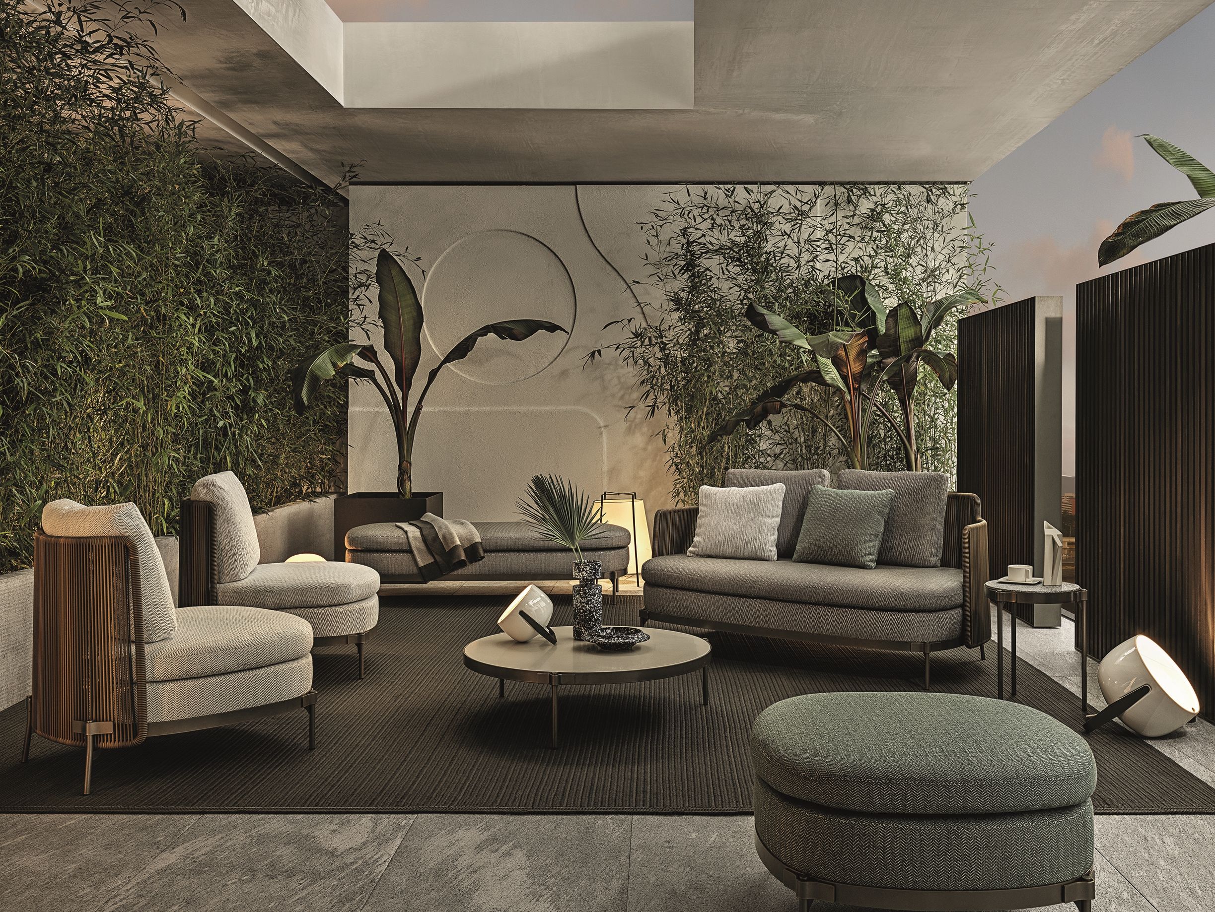 Ткань 2 местный открытый диван Minotti Tape Cord Outdoor ARCH-00044676 - Вид №2