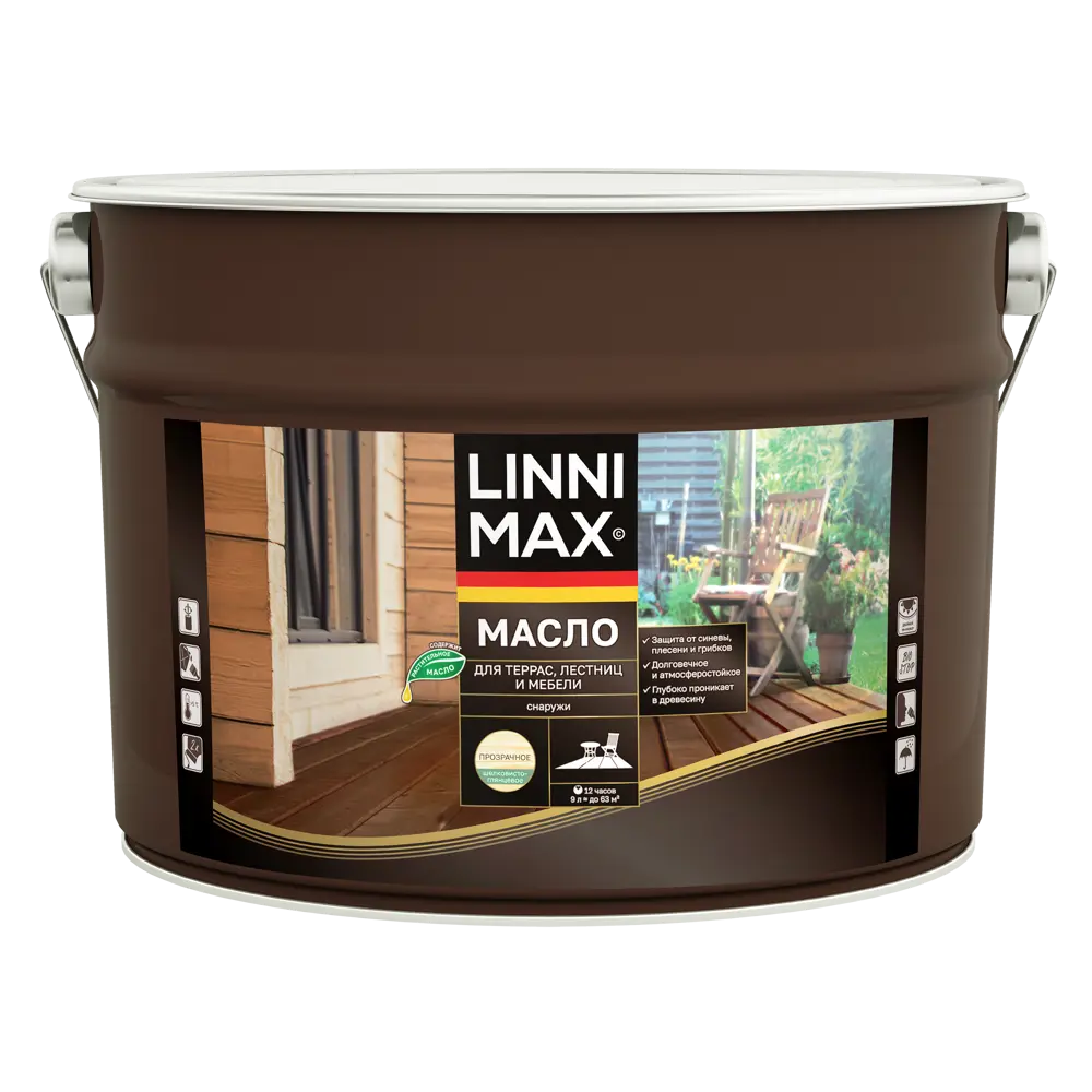 Масло для террасы и мебели Linnimax лессирующее цвет прозрачный 9 л STLM-2093300