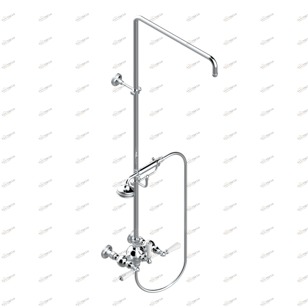 G75-64CD Смеситель для душа встраиваемый в стену / переключатель / открытая душевая колонна / душ "телефон", шланг и настенные рожки для лейки - межцентровое расстояние 150 мм. (без верхней лейки) Thg-paris Charleston с рукоятками Хром G75 64CD  A02 CAT.A