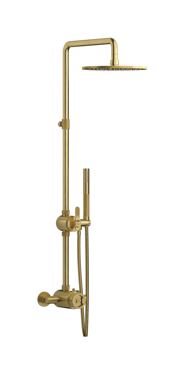 Душевая колонна с термостатом в комплекте с душевым гарнитуром. WE ARE IB b1800on Natural Brass Indoor Shower