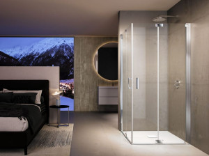 Угловая душевая кабина из закаленного стекла с распашной дверью