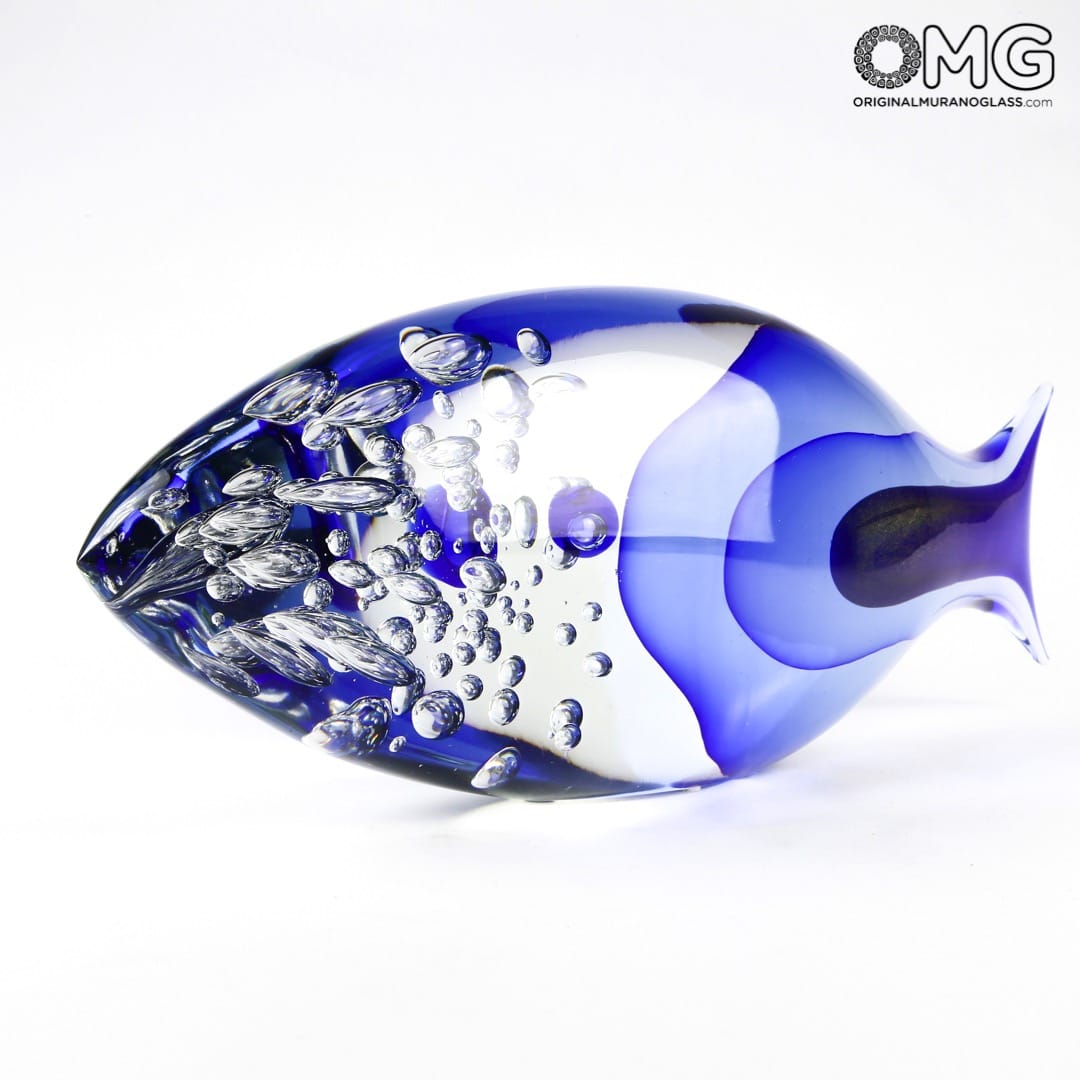 2491 ORIGINALMURANOGLASS Абстрактная скульптура Синяя Рыба - муранское стекло - Original Murano Glass OMG 45 см  - Вид №1
