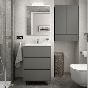 85103 SALGAR Комплект мебели для ванной ARENYS 600 MATT GREY + Раковина + Зеркало + Свет Мэтт Грей