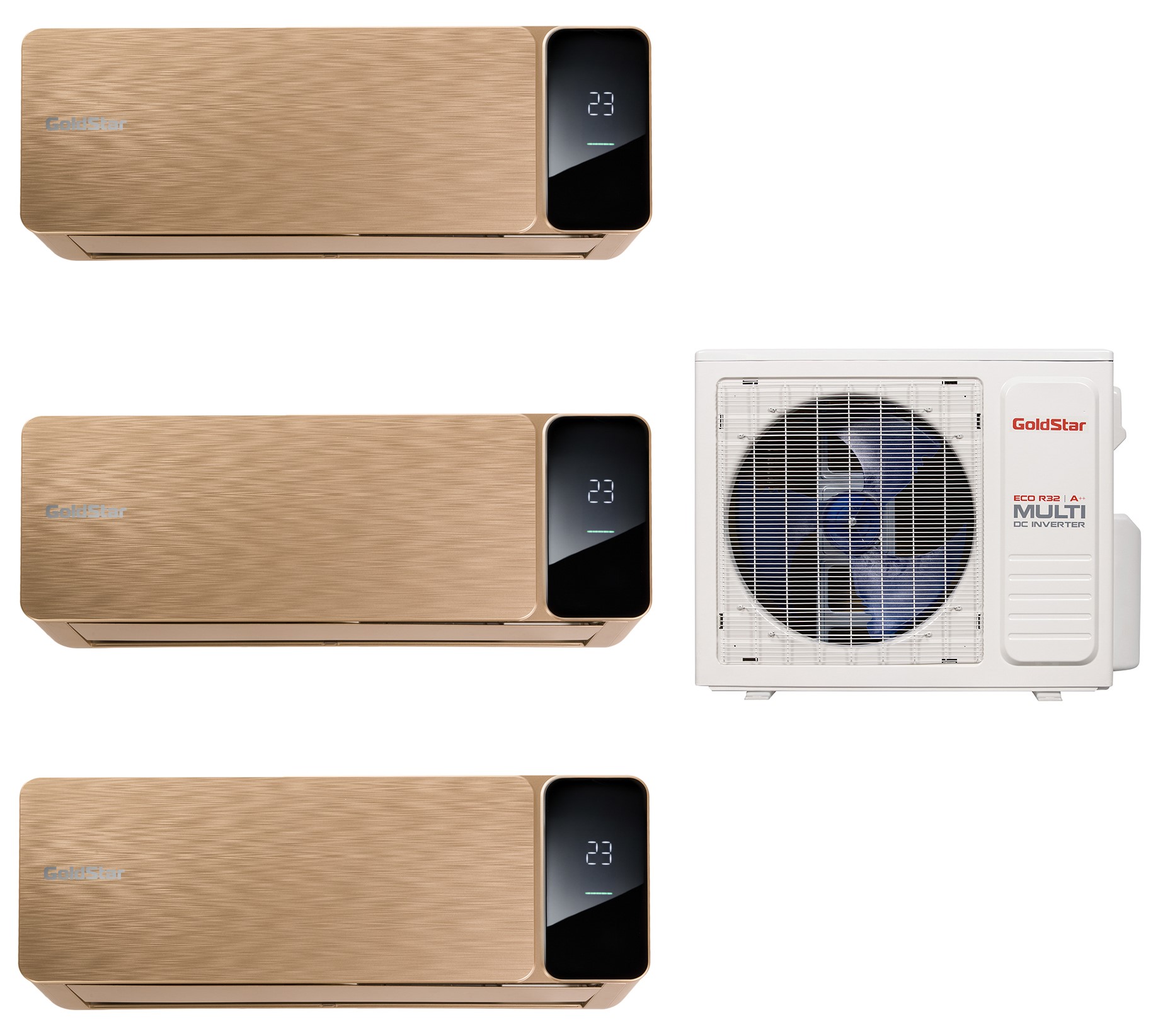 9244172 Кондиционер настенный мультисплит-система GoldStar GSA3OI-FM/out-21HN8 + FM/in-07+07+09HN8 золотистый STDN-0053225