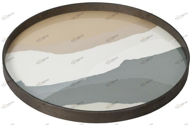 Ethnicraft Круглый поднос из дерева и стекла Wabi sabi 20461