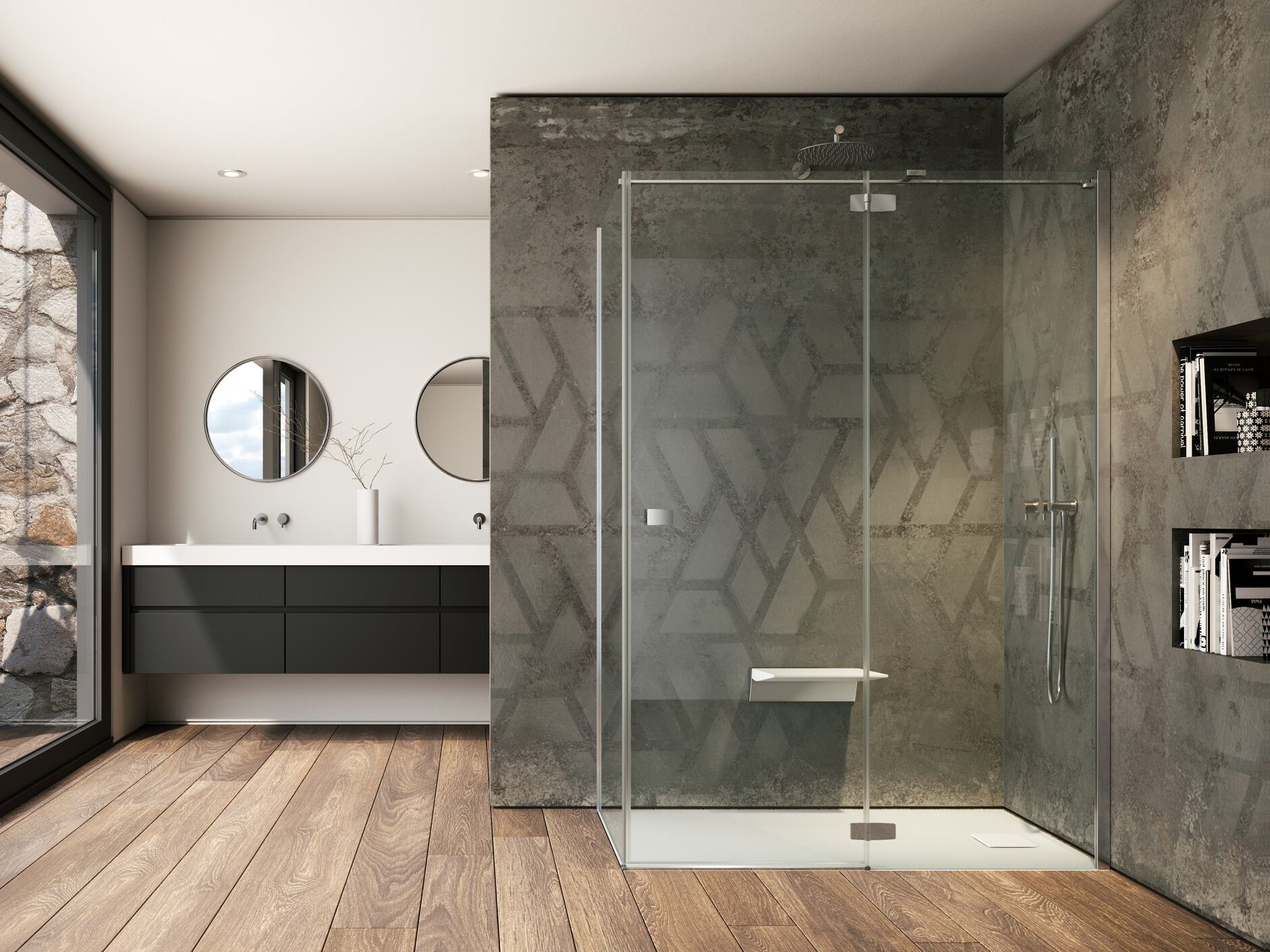 Стеклянная угловая душевая кабина с распашной дверью Provex Industrie Kombi ARCH-00111042 - Вид №1