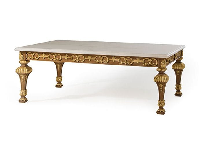 Квадратный журнальный столик из массива дерева и мраморной столешницы OAK Галерея ARCH-00058544