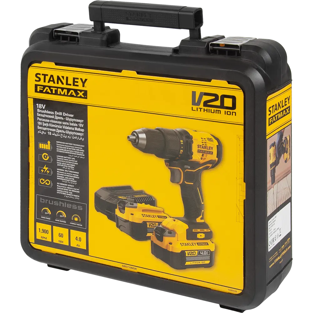 Дрель-шуруповерт аккумуляторная бесщеточная Stanley Fatmax SBD710M2K, 18 В Li-ion 2х4 Ач STLM-2062538 - Вид №6