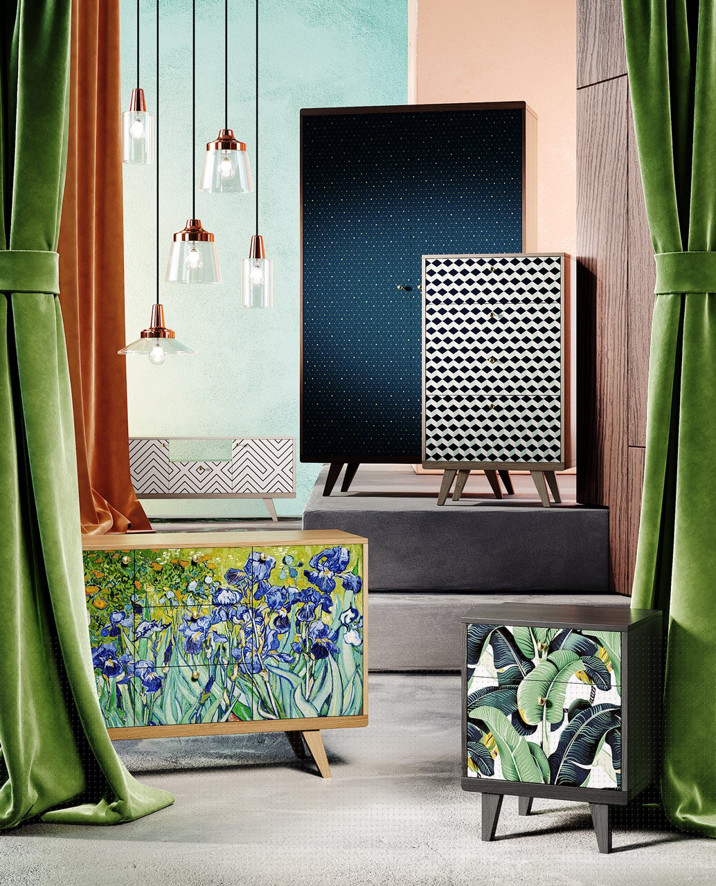 Шкаф распашной двухдверный натуральный дуб с принтом Thimon THE IDEA  210333 Бежевый;белый  - Вид №3