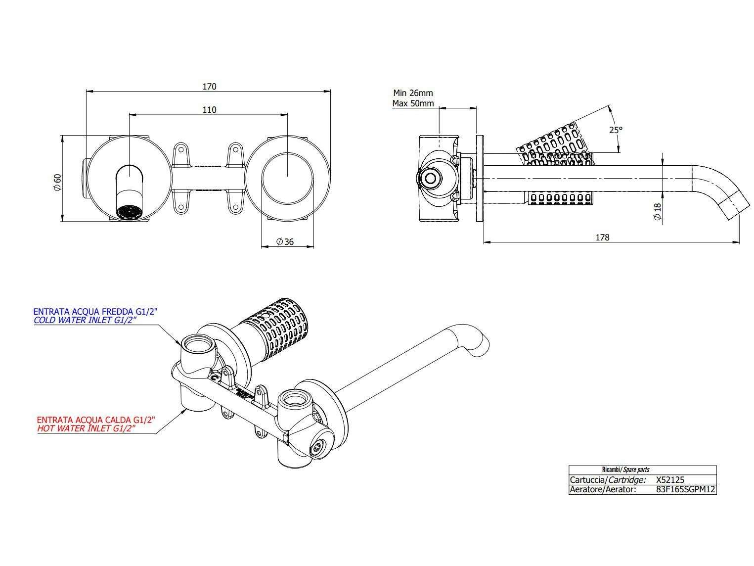 Настенный однорычажный смеситель для раковины Remer Rubinetterie Celebrity ARCH-00123051 - Вид №4