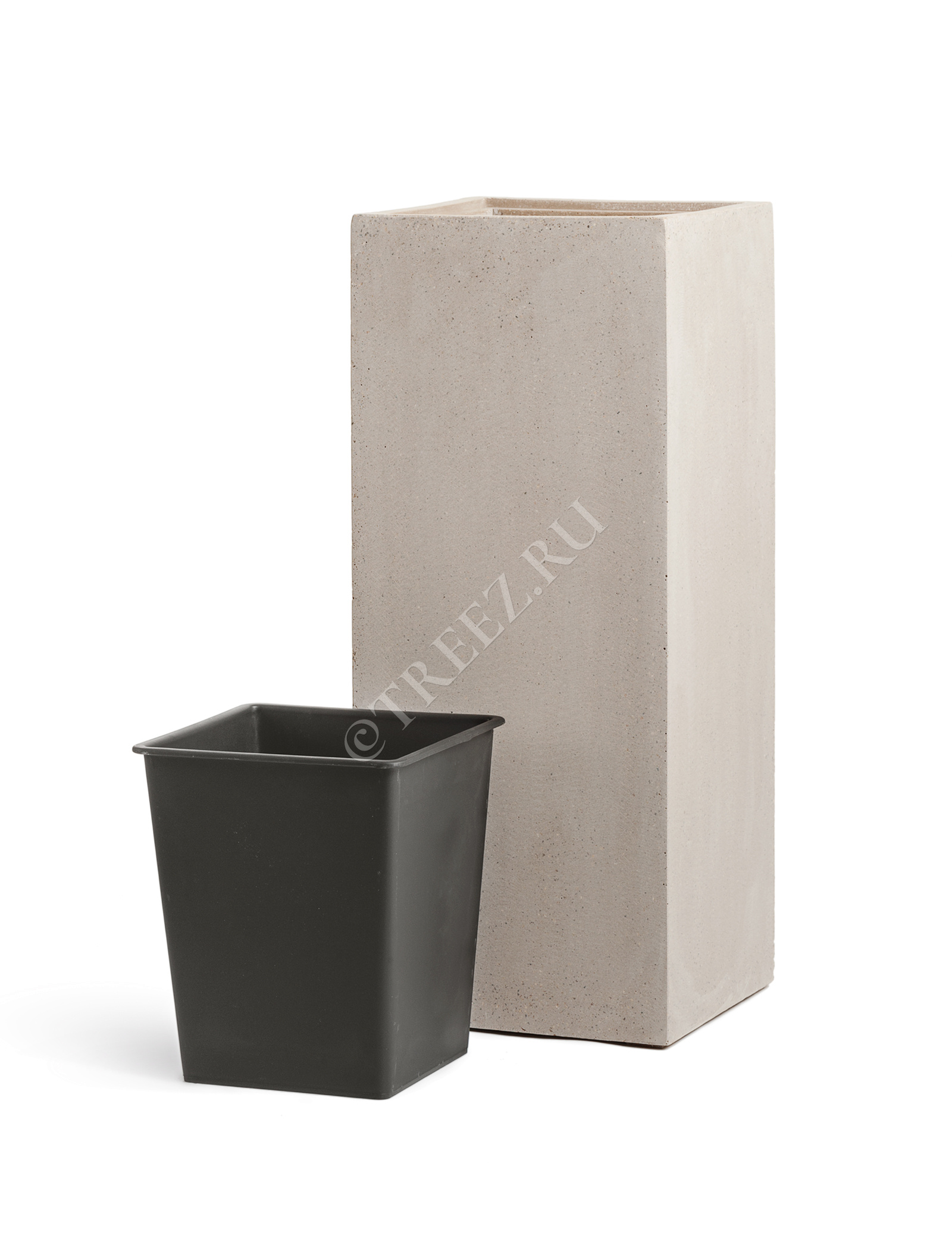 41.3317-02-010-BE-97 Кашпо  Effectory - серия Beton - Высокий куб - Белый песок Цветочная коллекция  - Вид №2