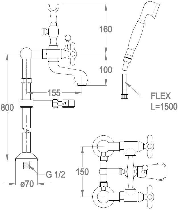 Fir Italia Смеситель для ванны с ручным душем на 2 отверстия Alison 33 3347972 - Вид №1