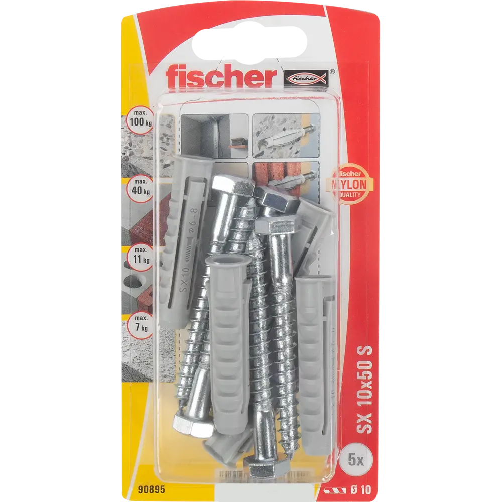 Дюбель для полнотелых материалов Fischer SX с шурупом 10x50 мм нейлон/оцинкованная сталь 5 шт 12469711 STLM-2204231  - Вид №4