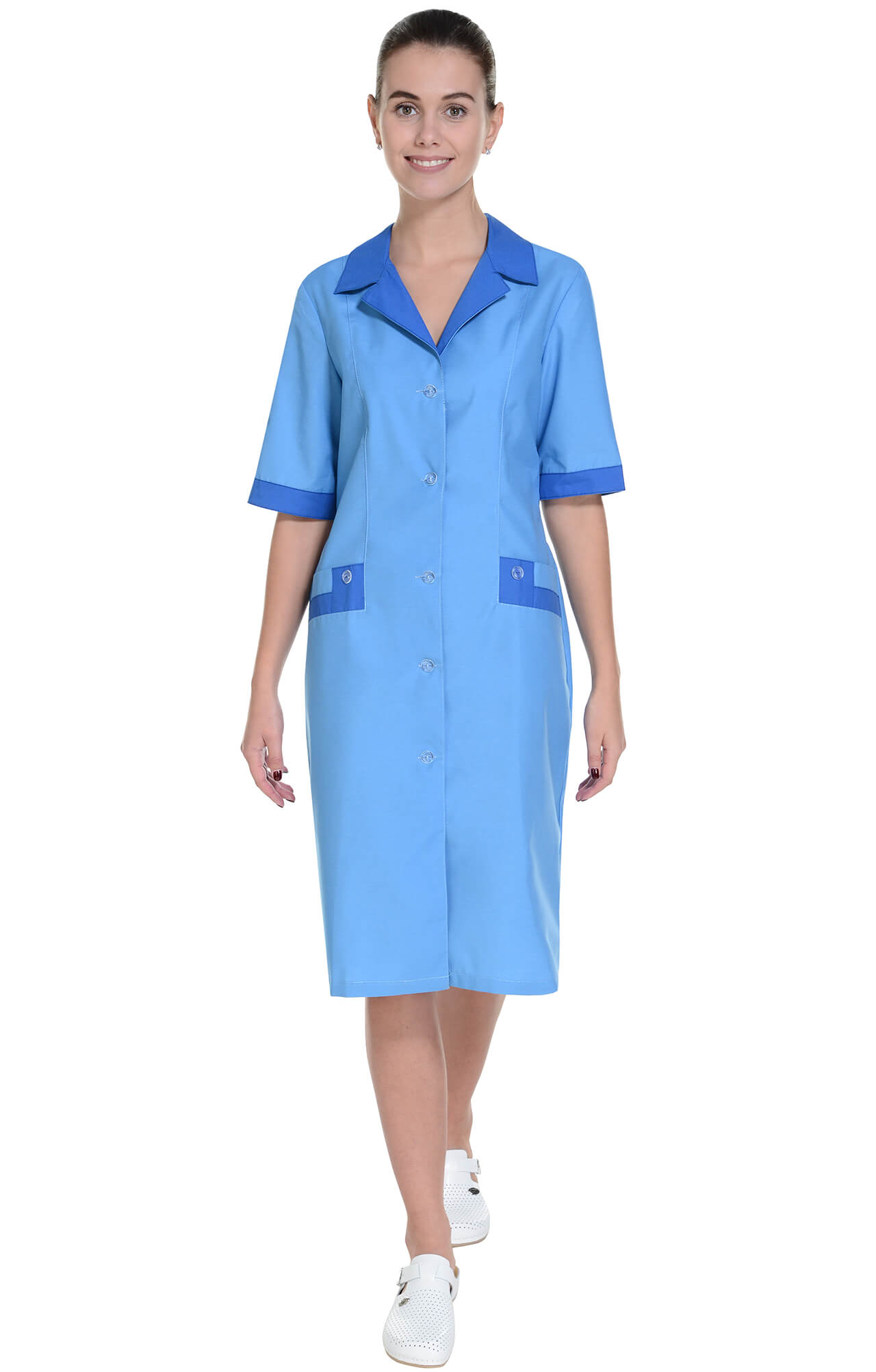 62853 Халат "Радуга NEW" короткий рукав голубой василек  Одежда для обслуживающего персонала  размер 60 Спецодежда  - Вид №3