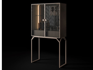 Стеклянный и металлический барный шкаф с подносом