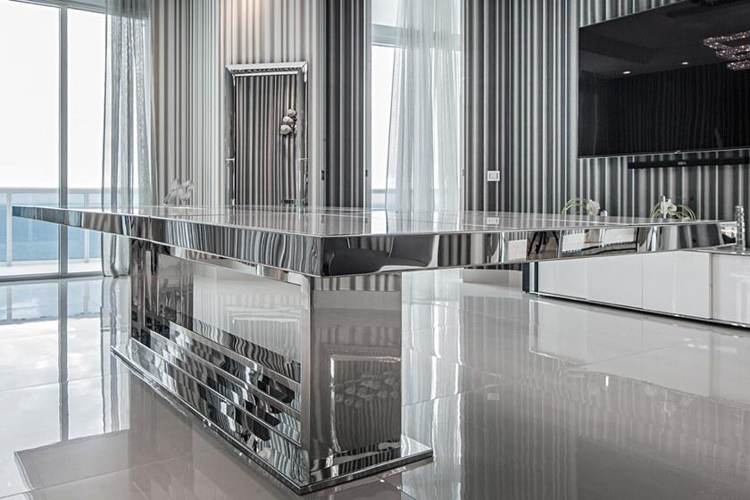 Officine Sandrini Прямоугольный обеденный стол из нержавеющей стали и стекла Frame sun-id-1493477 - Вид №1