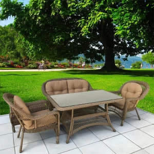 Мебель из ротанга, диван, стулья и стол бежевые на 4 персоны AFINA  241037 Бежевый