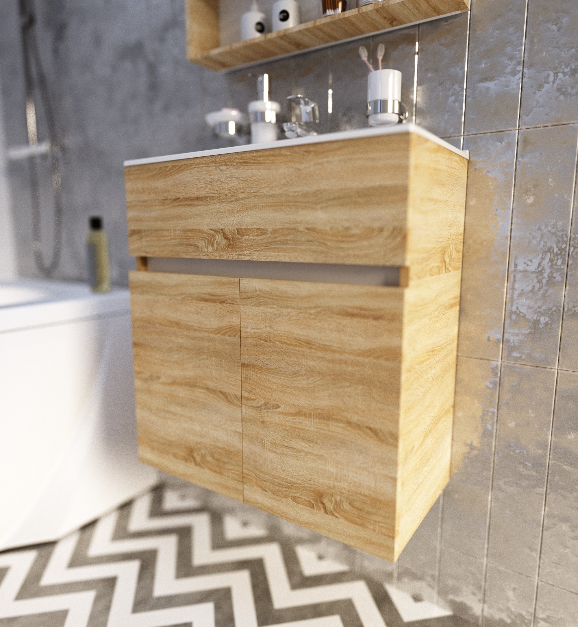 У75337 Тумба с раковиной Mira 60П 2д. Дуб Сонома 1 Marka MIRA - Вид №1