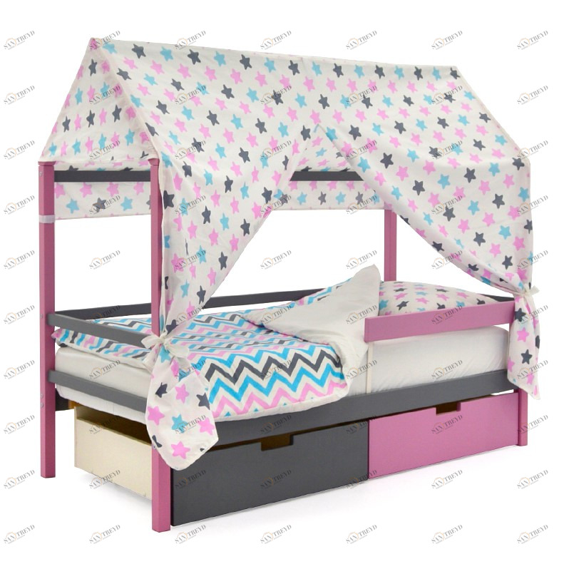 Крыша для кровати-домика текстильная Svogen звезды, графит, лаванда, бирюза БЕЛЬМАРКО  00-3833086 Розовый Santreyd 