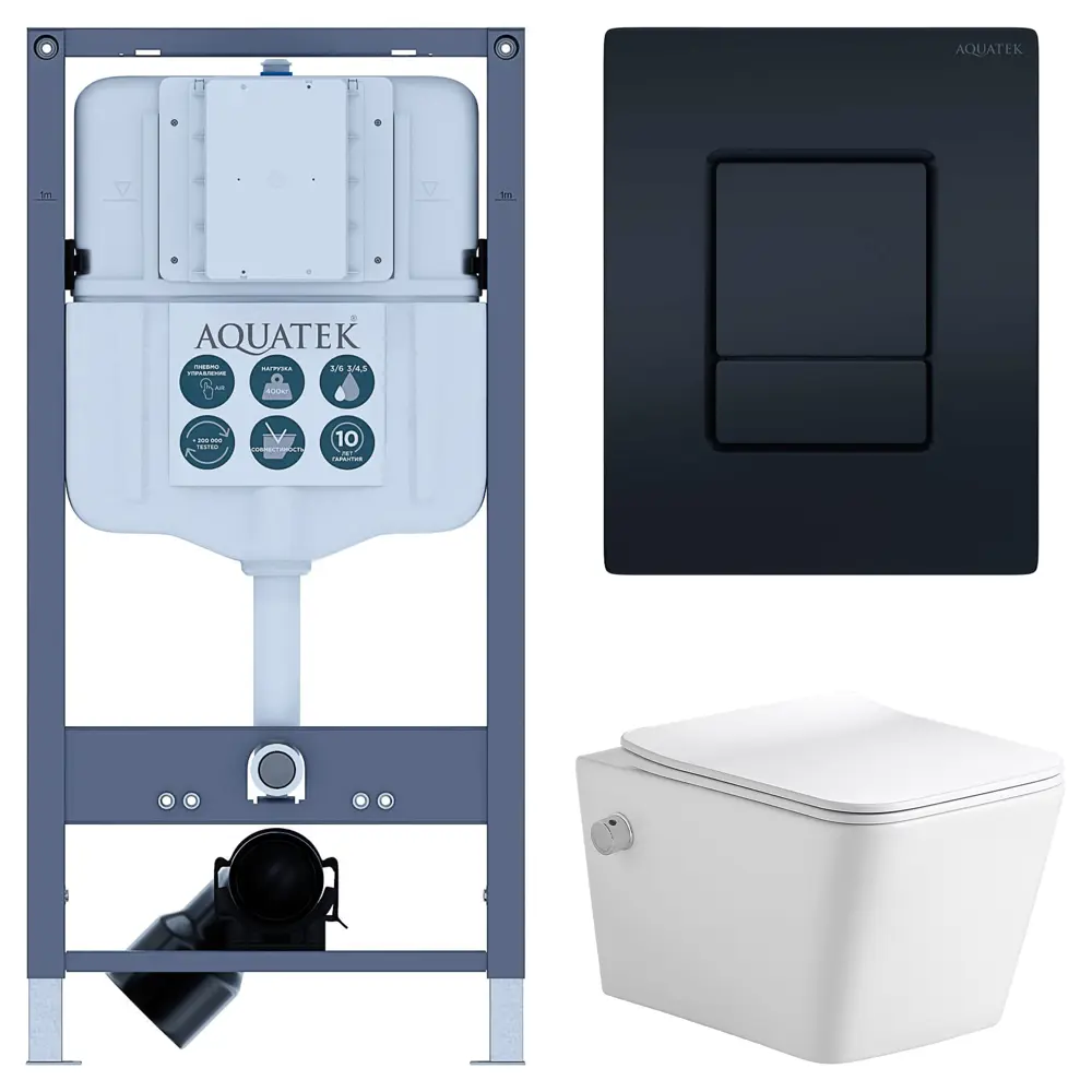 Комплект инсталляции Aquatek Pneumo N 49 с унитазом тип ободка открытый Glory клавиша Aquatek Pnn-0000005 чёрная Pneumo N49 STLM-2022378