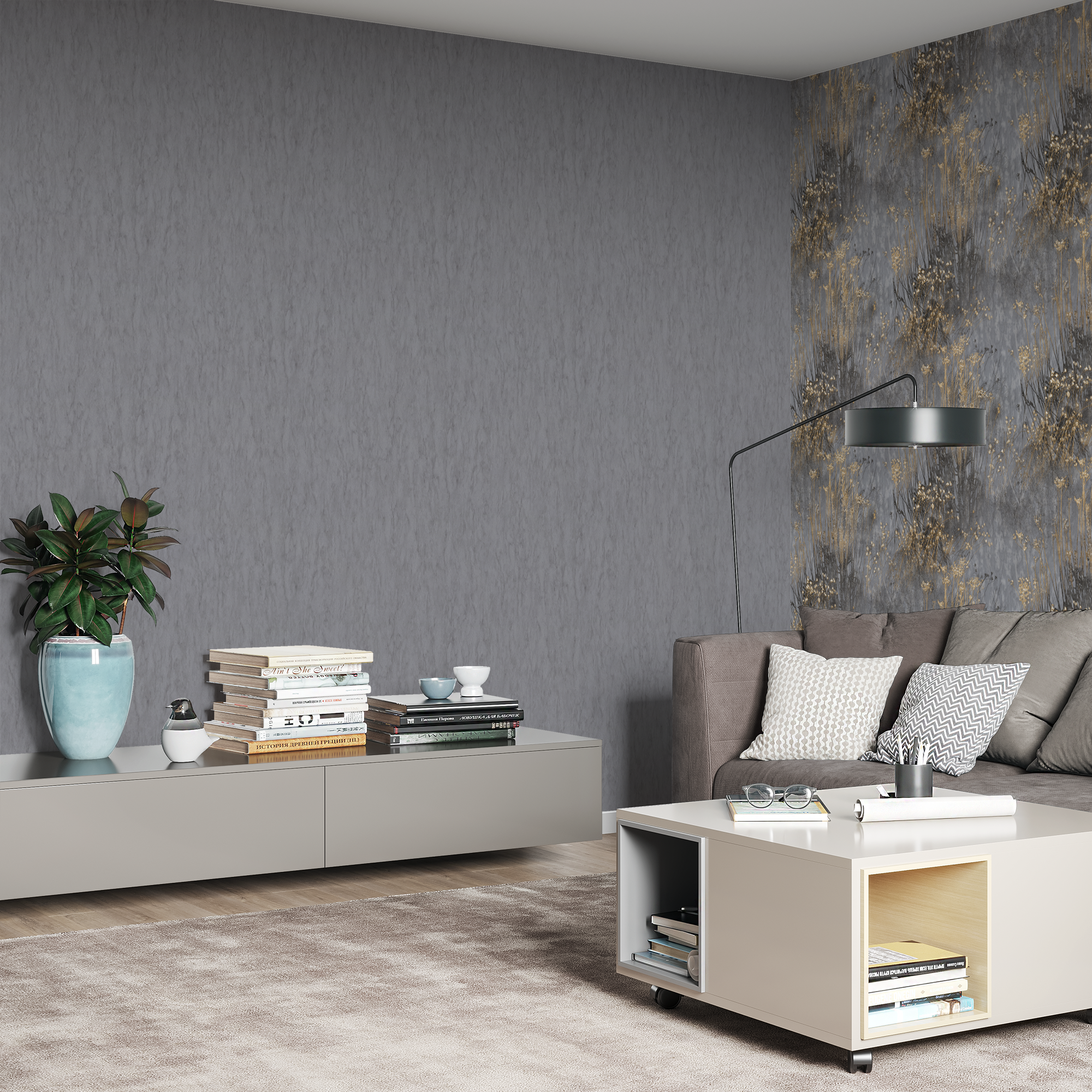 ПАЛИТРА Avignon - флизелиновые обои темно-серые структурные 1.06 м 83737748 STLM-0043957 - Вид №3