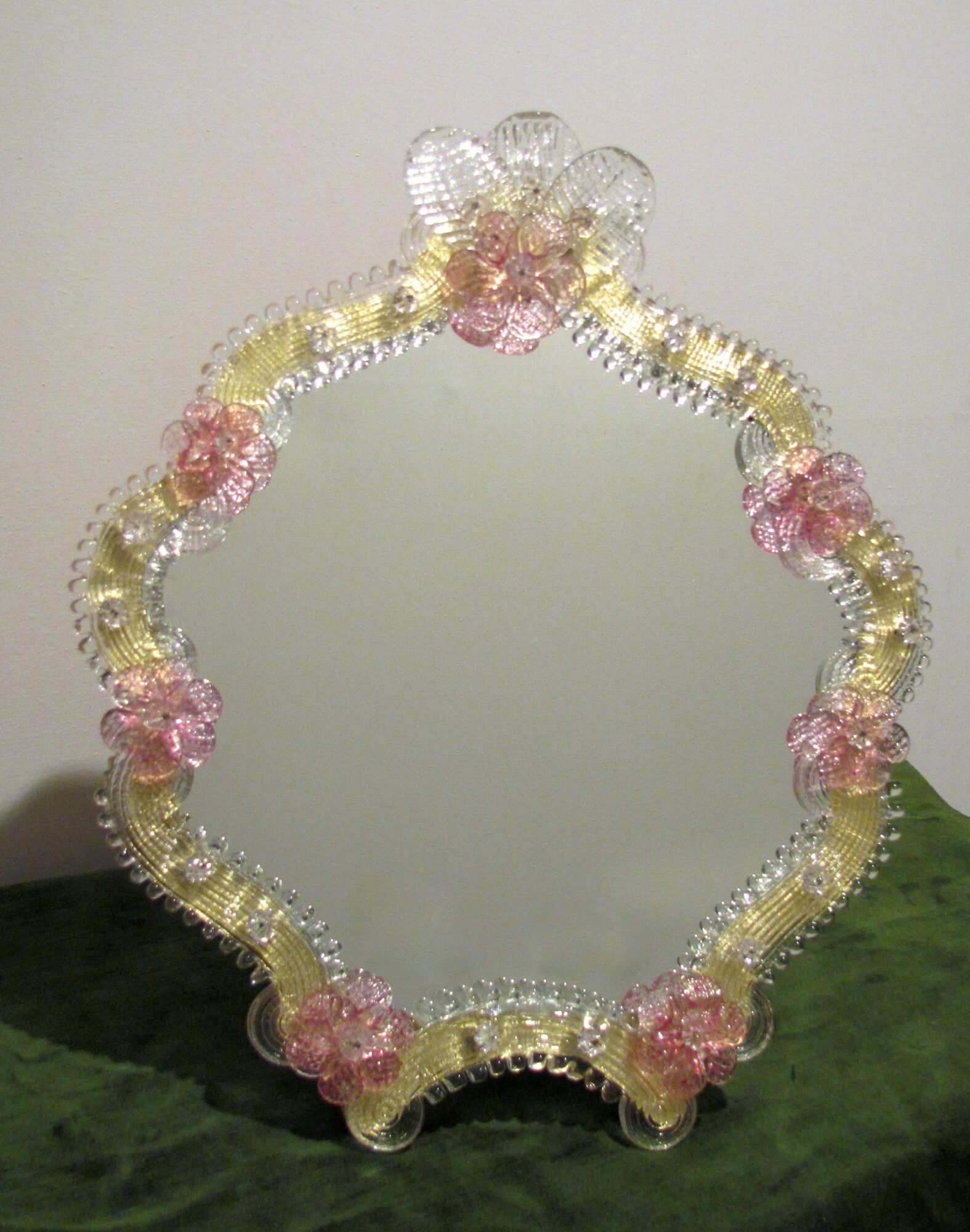 1652 ORIGINALMURANOGLASS Настольное Венецианское Зеркало Королева Мария - Цветы - Муранское стекло  см  - Вид №1