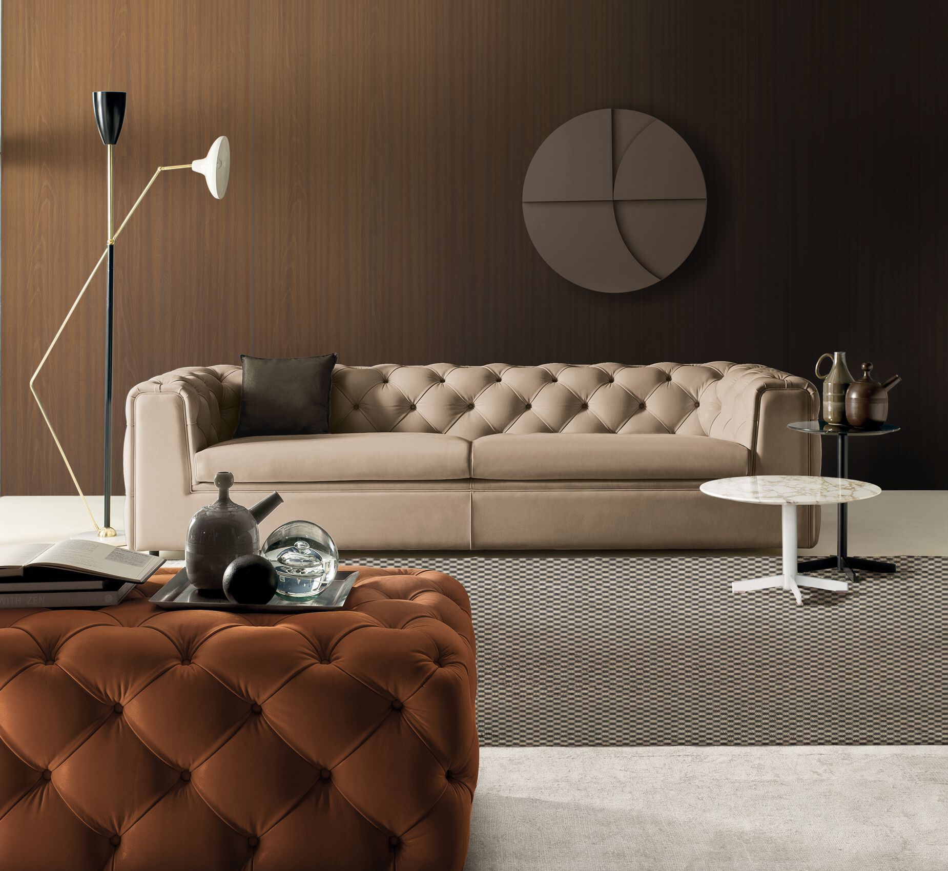 Круглый журнальный столик с кожаной обивкой i 4 Mariani Oyster ARCH-00055946