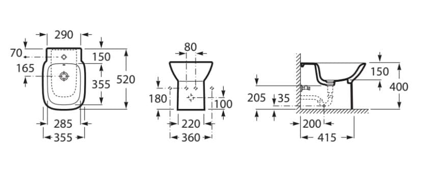 Напольная фарфоровая настенная проволока для биде Roca Deva ARCH-00086696 - Вид №2