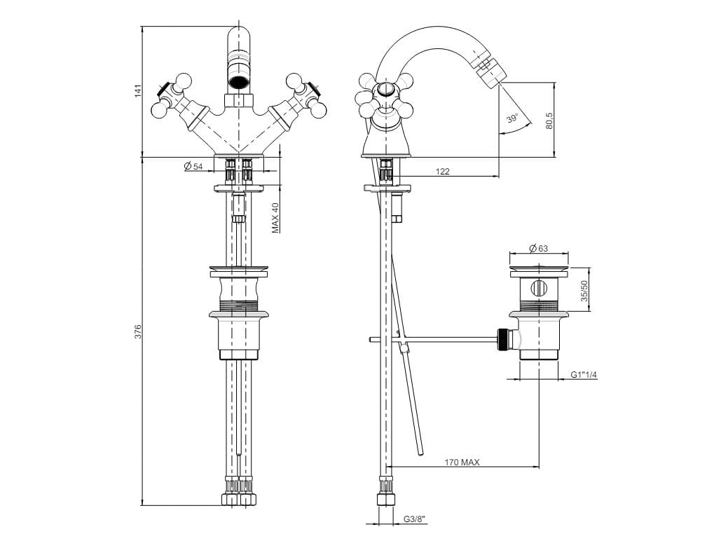 Смеситель для биде с одним отверстием Rubinetterie Frattini Dedra ARCH-00094974 - Вид №3