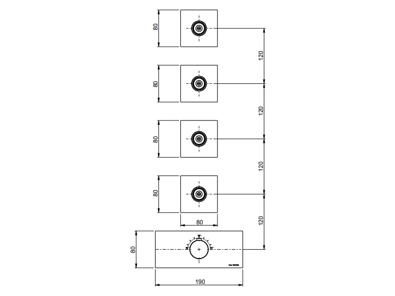 Термостатический смеситель для душа с 5 отверстиями Rubinetterie Frattini отдельная эстетика ARCH-00024890 - Вид №7