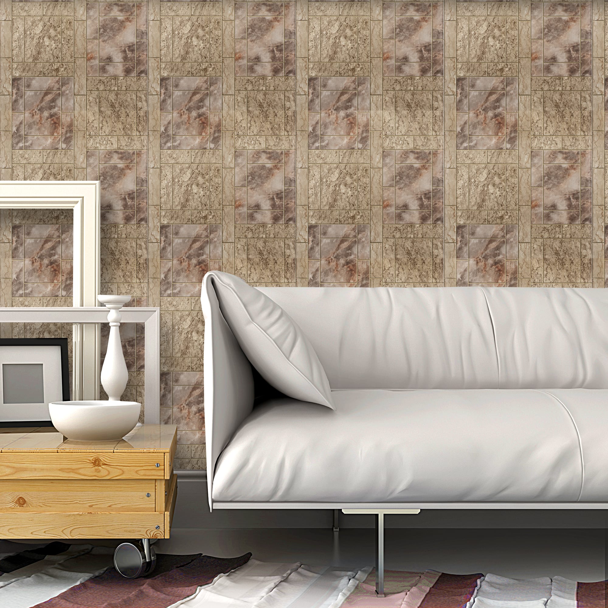 82938311 Обои бумажные бежевые 0.53 м 388-2 ВГ1 Плитка Santreyd  - Вид №3