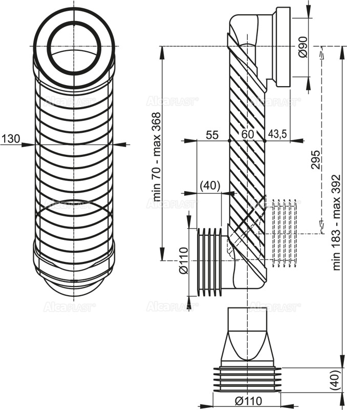 Колено стока DN90/110 Slim ALCAPLAST MS906 - Вид №1