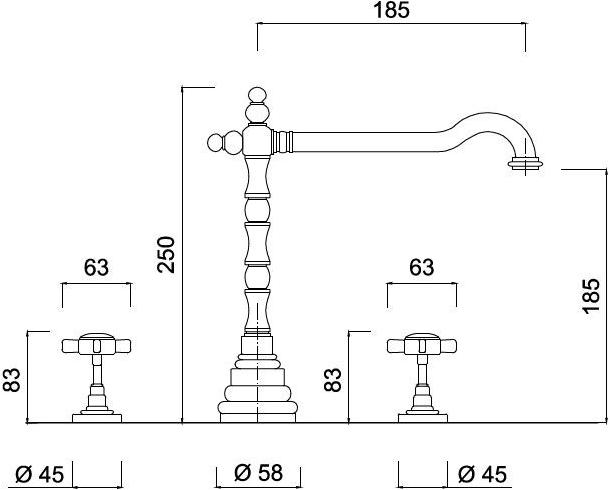 Rubinetteria Giulini Смеситель для раковины на 3 отверстия Kensington 3706a - Вид №1