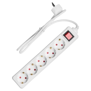 Удлинитель бытовой Skybeam 3x1.5 1 м 5 розеток с заземлением 3680 Вт с выключателем цвет белый