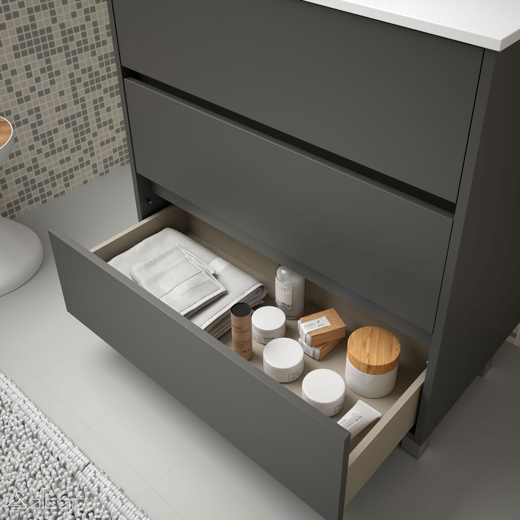 85107 SALGAR Мебель для умывальника ARENYS 600 MATT GREY + Раковина Мэтт Грей - Вид №1