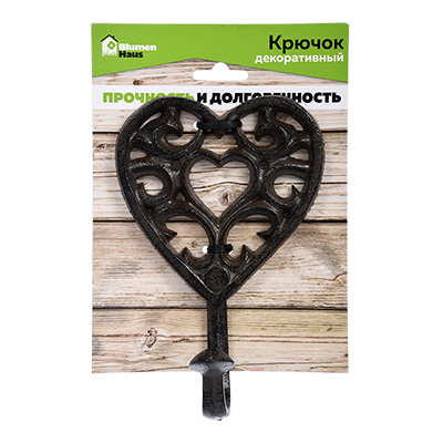 Крючок настенный черный 17 см "Сердце" BLUMEN HAUS  00-3971628 Черный  - Вид №1