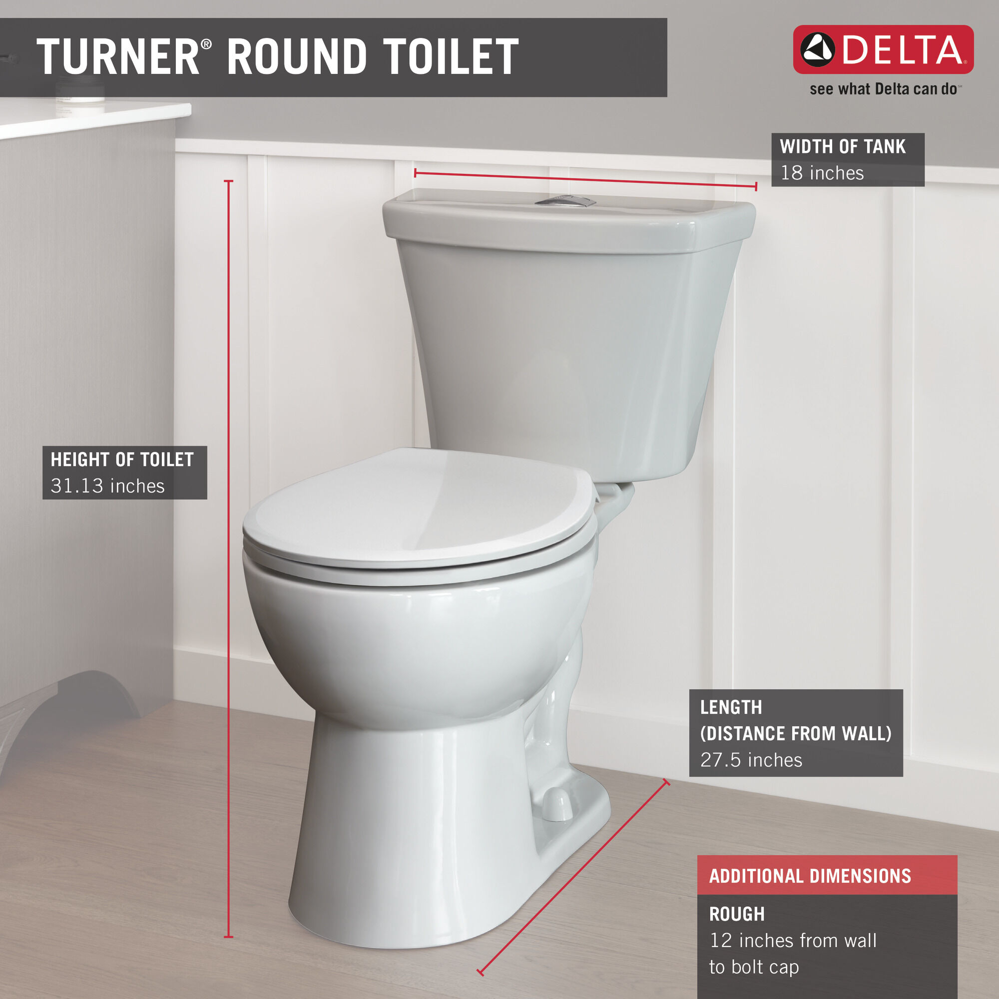 C41908D-WH Компакт унитаз с бачком Белый Delta Faucet Turner США - Вид №3