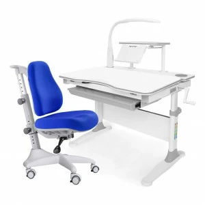 Парта детская бело-серая Evo-30 с лампой и креслом Match Y-528 KBL MEALUX EVO  00-3947184 Синий;бежевый;серый