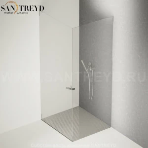Душевое ограждение FLAT D подрезаемое, стеклянная с дверью экстрапрозрачная перегородка с поддоном из стали. Размеры: глубина от 70 до 100 см, длина от 70 до 95 см