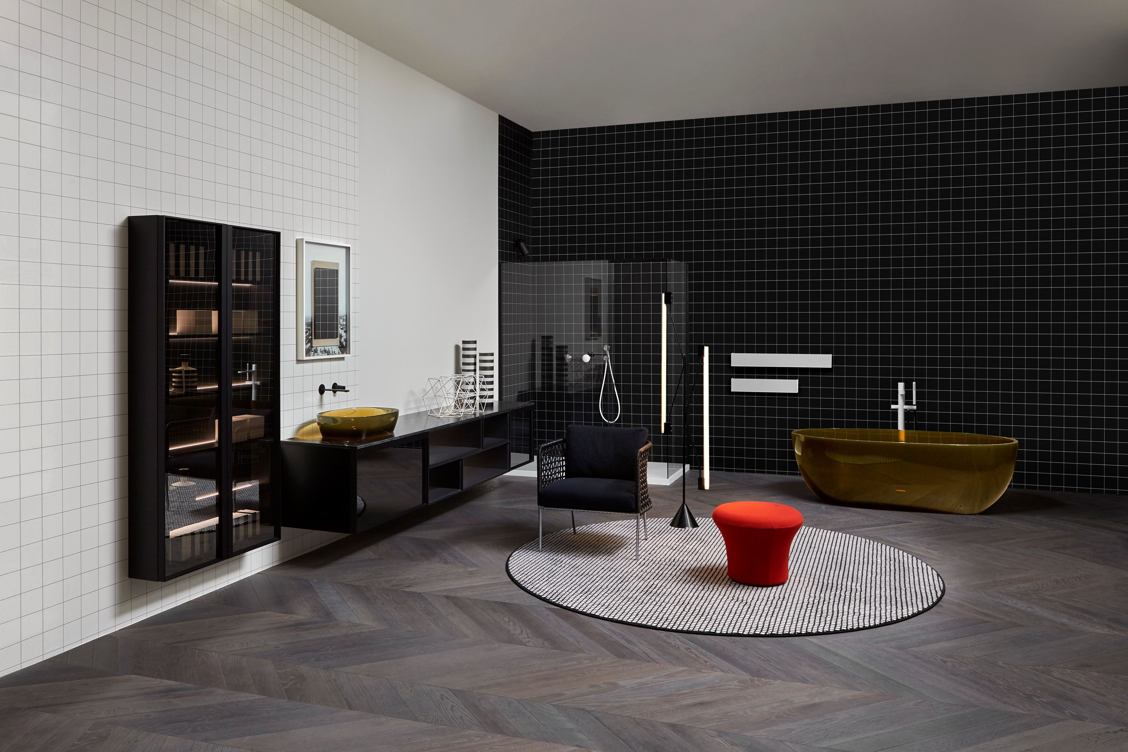 Подвесной шкаф для ванной комнаты из дерева и стекла с дверцами Antoniolupi Bemade ARCH-00095480 - Вид №1