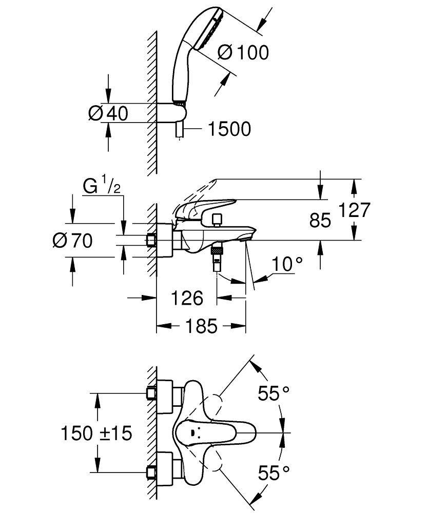 23729003 Смеситель для ванны Grohe Eurostyle хром - Вид №1