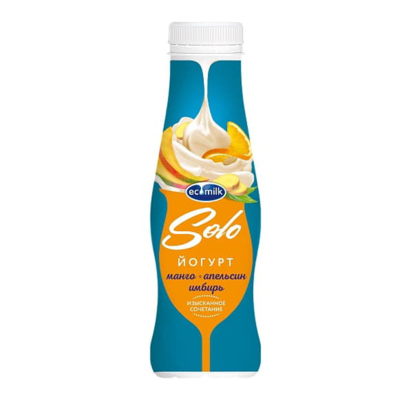 Йогурт питьевой с манго апельсином и имбирём 2,8% Экомилк Solo 290 г БЗМЖ Santreyd 21124 - Вид №1