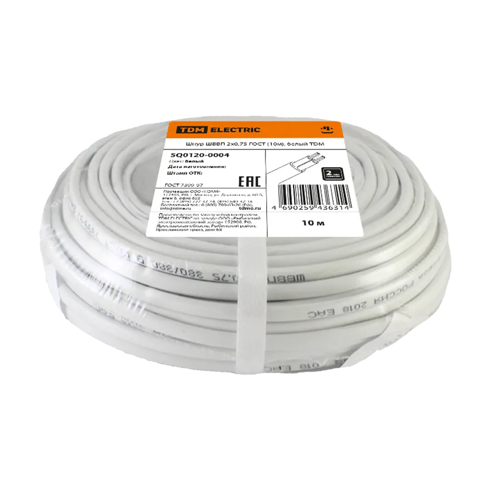 Провод TDM Electric ШВВП 2x0.75 белый 10м для бытовой техники 84574305 STLM-1580418 - Вид №1