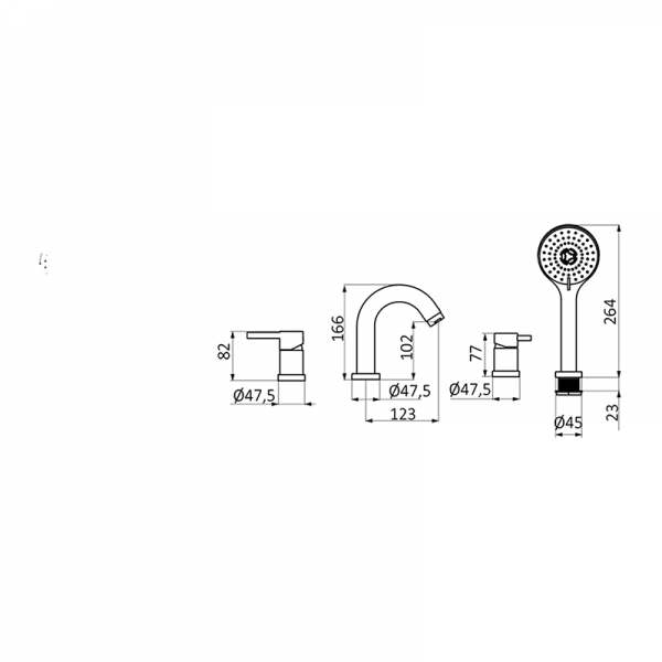 46233460 PREMIUM Смеситель для ванны для уступа Хром GRB MIXERS Time - Вид №1