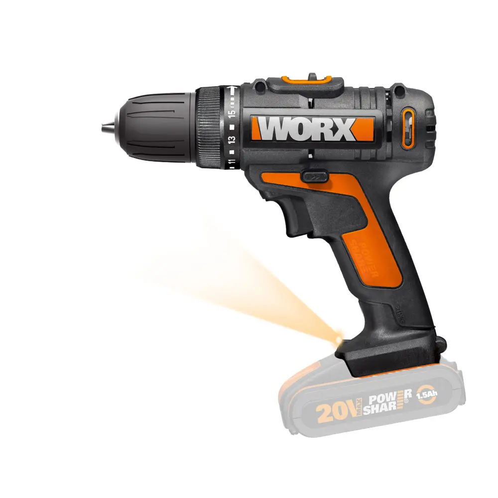 Дрель-шуруповерт аккумуляторная Worx WX101.9, 20 В Li-ion без АКБ и ЗУ 82348000 STLM-2122340  - Вид №1