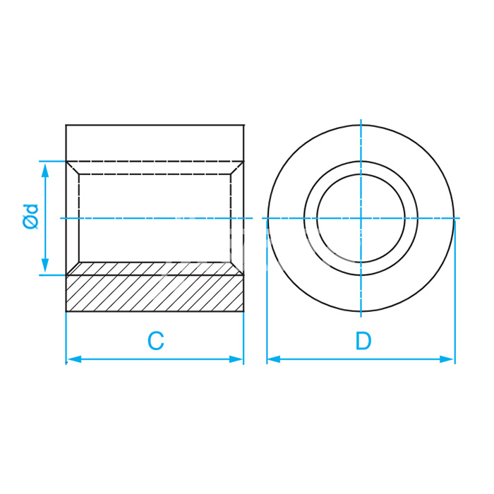 IS467 Гайка трапецеидальная (бронза) d=10 мм, шаг резьбы 2 мм (прав. резьба), LRM 10-2-D ISKRA  - Вид №1