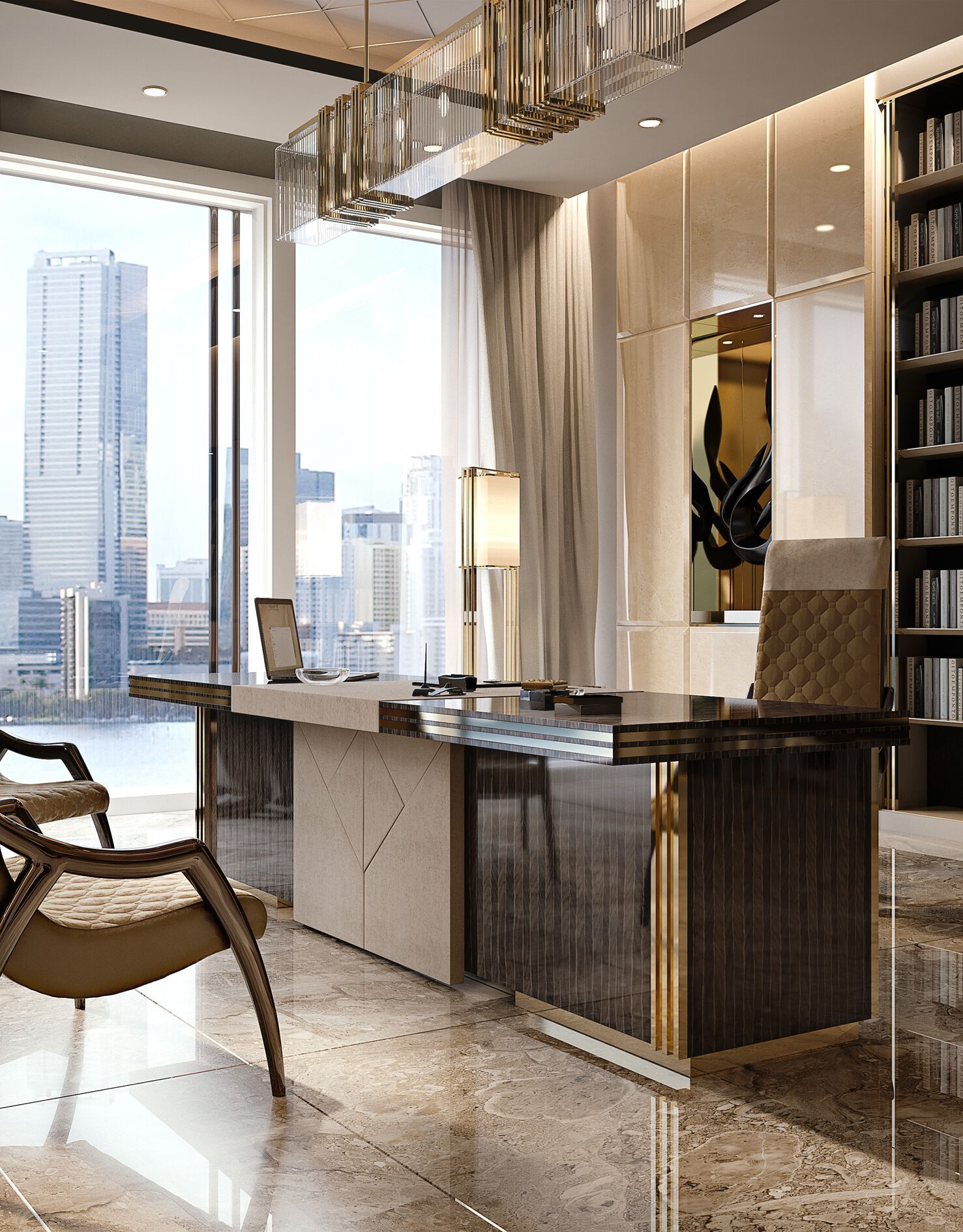 Кожаный деревянный исполнительный стол с ящиками Bizzotto Italia Symphony-Infinity ARCH-00034983 - Вид №2