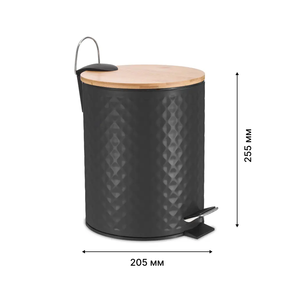 LEMER Lille - Стильное мусорное ведро для ванной 5 л черное с текстурой дерева 89384381 STLM-1543324 - Вид №1